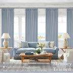 Pinch Pleated 100% Blackout Thick Linen Light Blue Curtains 84 Inches Long | - Image 2