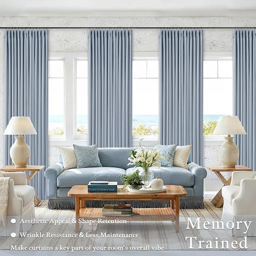 100 Inch Blackout Pinch Pleated Thick Linen Curtains 2 Panel Set | 100% Black - Image 2