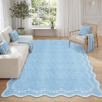 GarveeHome 5x7 Scalloped Area Rug Blue Washable Bedroom Living Room Rug | Soft by GarveeHome