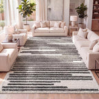 JONATHAN Y Khalil Modern Berber Stripe Cream/Black Indoor Area Rug, Contemporary by JONATHANY