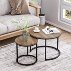 Smuxee Nesting Coffee Table Set of 2, 23.6" Round Coffee Table Wood Grain Top - Image 3
