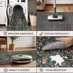 Vintage Dark Green Living Room Rug, 7x10 Washable Area Rugs - Image 5