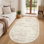 3x5 Oval Rug for Bedroom, Washable Area Rug, Living Room, Neutral Rug, Stain by Restydon