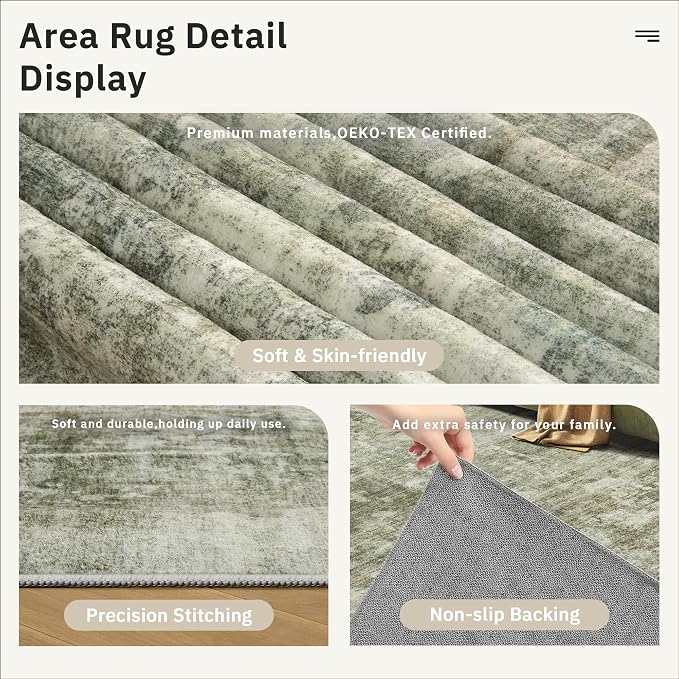 Soalmost Abstract Area Rug 6x9 for Living Room Washable Rugs Green Black | - Image 6