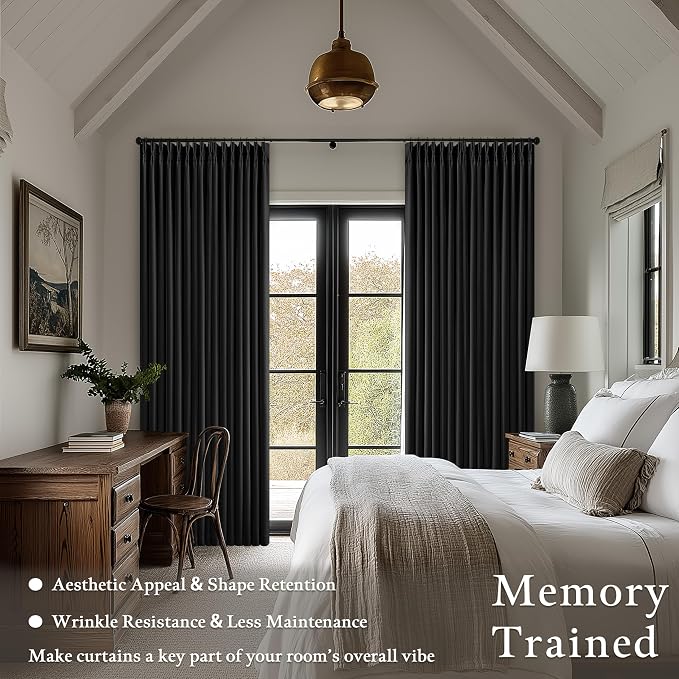 Black 80 Inch Pinch Pleated 100% Blackout Curtains - Image 4