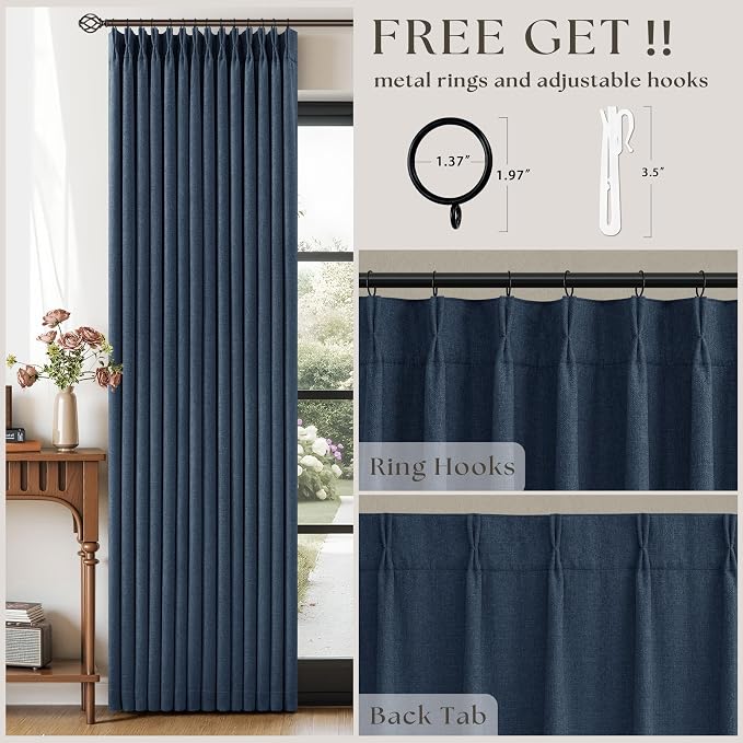 105 Inch Pinch Pleated Blackout Memory Trained Linen Curtains - Image 5