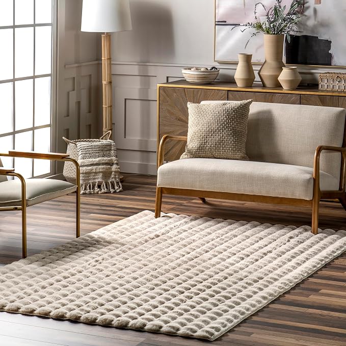 nuLOOM Jeni Beige Checkered Washable Area Rug by nuLOOM