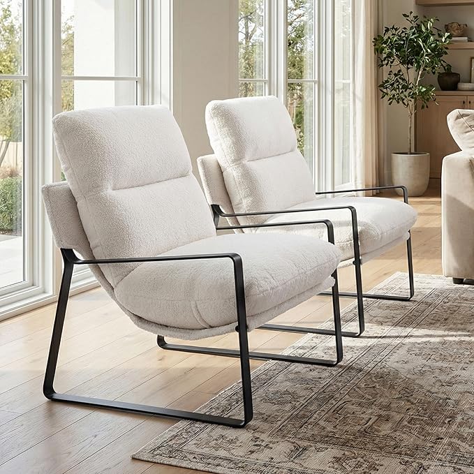 LukeAlon Modern Sherpa Accent Armchairs Set of 2, Upholstered Living Room Chairs by LukeAlon