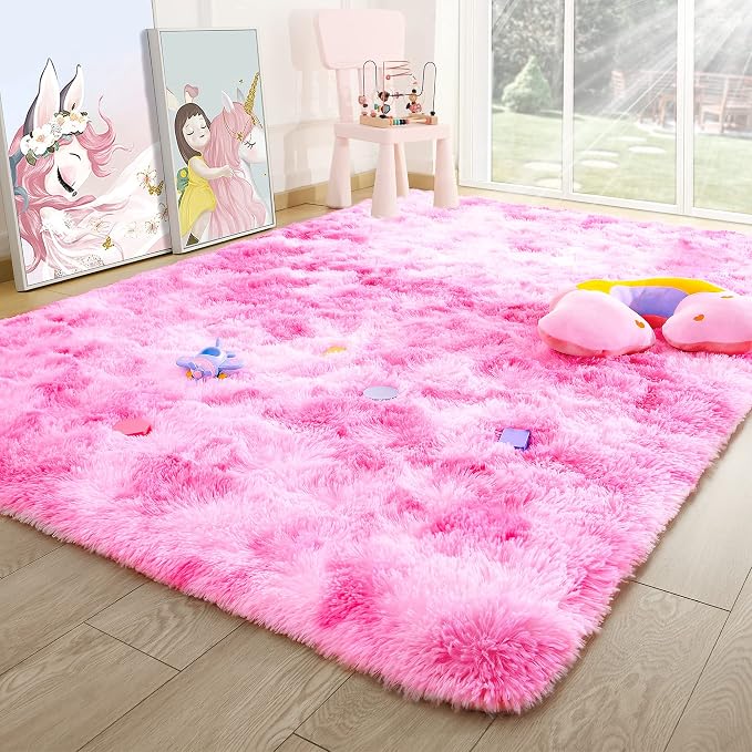 4x6 Tie-Dyed Pink Fluffy Soft Area Rug Non-Slip - Image 8