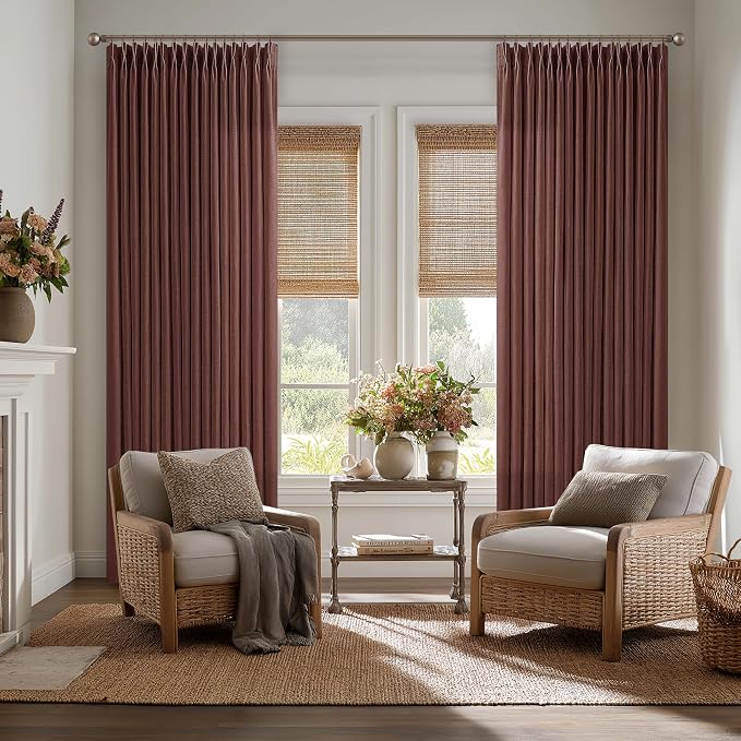 Pinch Pleated Rust Brown Linen Blend Semi Sheer Curtains 105 Inch Length | - Image 9