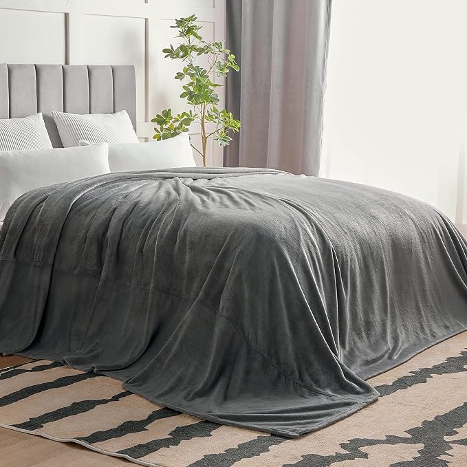 BEDELITE Fleece Blanket Soft Plush Oversized Bed Blanket Grey 120"x120" | Ultra - Image 7