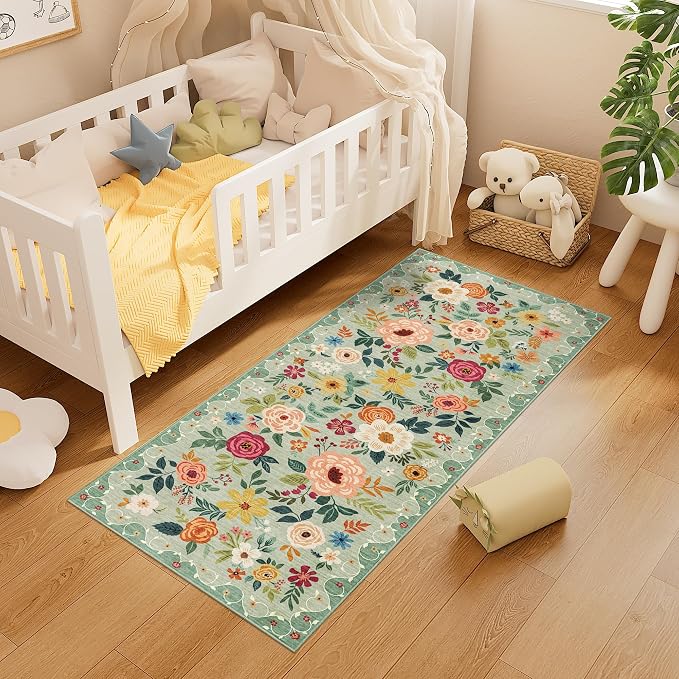 DUKINO 2x5 Runner Rug, Floral Washable Rug - Image 7