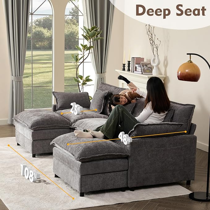 GOSUHI 108" U Shaped Couch, Modular Sectional Sofa, 3-Seater Comfy Cloud Couch - Image 5