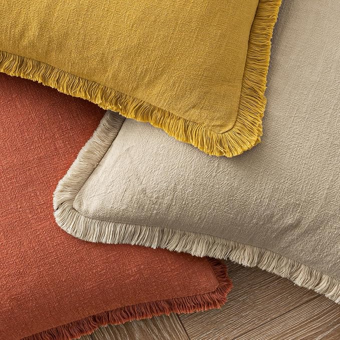 MIULEE Linen Fringe Decorative Fall Throw Pillow Covers Burnt Orange 18x18 | - Image 7