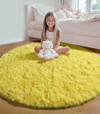 Yellow Round Rugs 5ft for Bedroom Living Room, Fluffy Circle Area Rug for Kids - Image 6