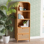 Bali & pari Curacao Modern Bohemian Light Honey Rattan 2-Drawer Bookcase - Image 2