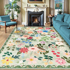 PLHXFR Area Rug 10x14 Living Room: Floral Washable Boho Soft Carpet Green | by PLHXFRSoftAreaRugs