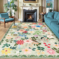 PLHXFR Area Rug 10x12 Living Room: Floral Washable Boho Soft Carpet Green | by PLHXFRSoftAreaRugs