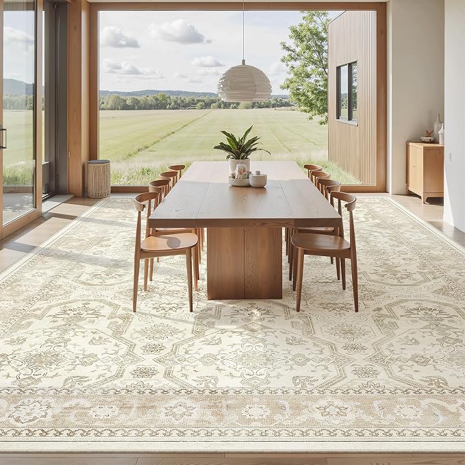 Soalmost 10x14 Area Rugs for Living Room Washable Rug Non-Slip Beige/Brown | - Image 3