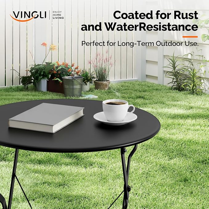 VINGLI Outdoor Folding Bistro Table and Chairs Set of 2, 3-Piece Bistro Set - Image 6