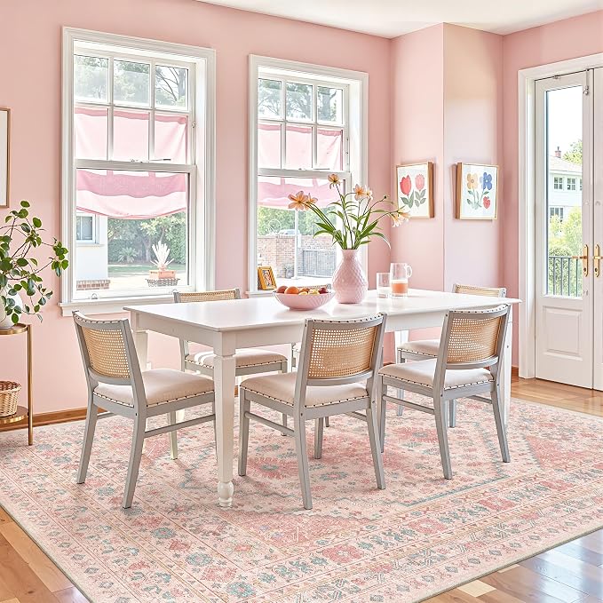 Pink Rugs for Bedroom-7x9 Area Rugs for Living Room, Girls Room | Washable Rugs - Image 9