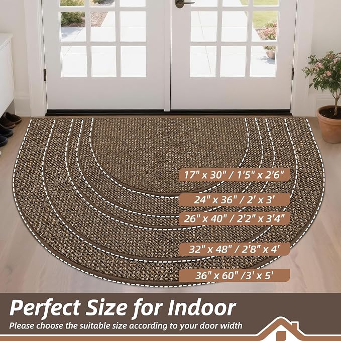 BEQHAUSE Dirt Trapper Door Mat 24" x 36" Half Circle Non Slip Rugs, Absorbent - Image 2