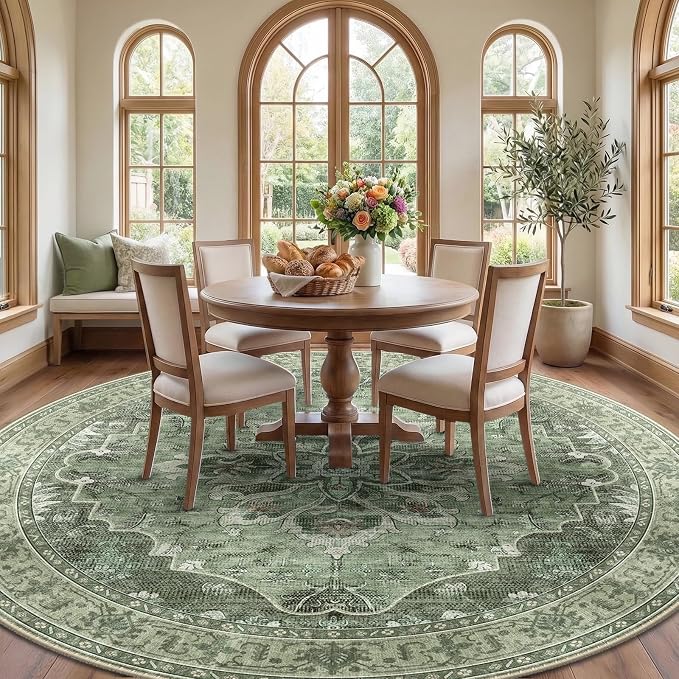 RELEANY Washable Area Rug, Round 10ft, Water Repellent, Pet Friendly, Vintage - Image 3