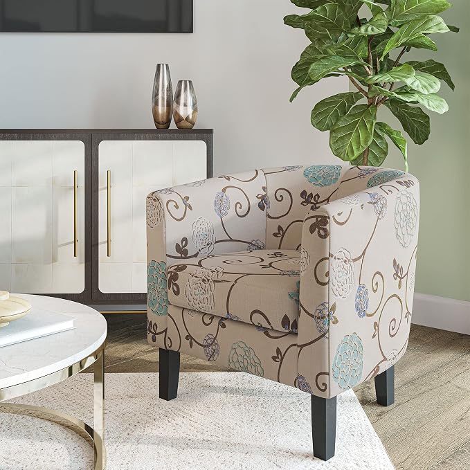 BELLEZE Living Room Chair, Linen Round Accent Barrel Chair, Club Tub Sofa Chair by BELLEZE