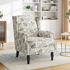 Floral Print Wingback Accent Chair, Retro Modern Farmhouse Armchair by PiaRicco