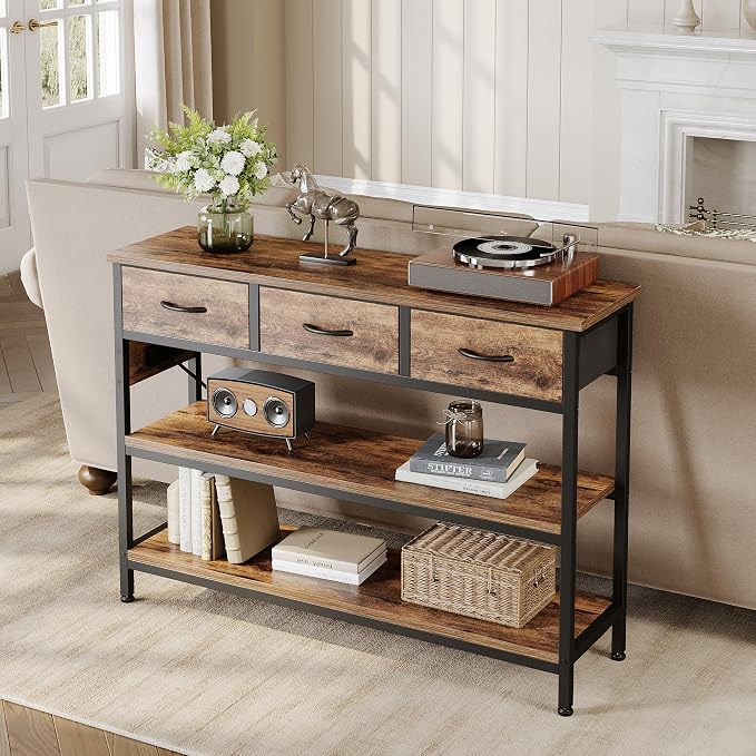 Lulive Entryway Table with Power Outlets, Console Table with 3 Fabric Drawers - Image 9