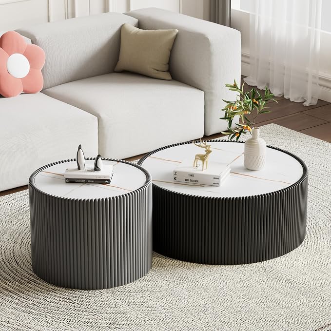 2-Piece Round Nesting Coffee Table Set, 29.52" Marble Coffee Table and End - Image 3