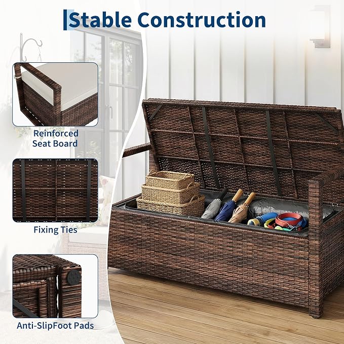 GarveeLife Wicker Storage Bench, Outdoor Rattan Stool - Image 2