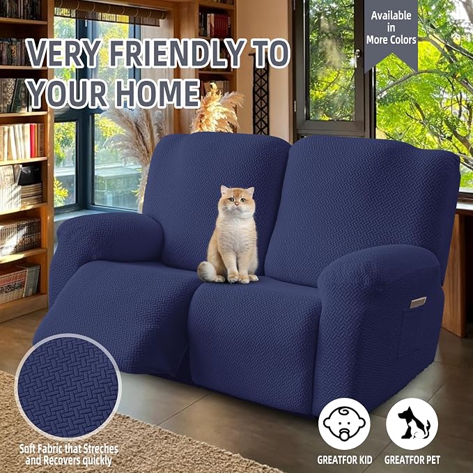 Genina Recliner Loveseat Covers, Stretch Reclining Sofa Covers, 2 Seater Couch - Image 3