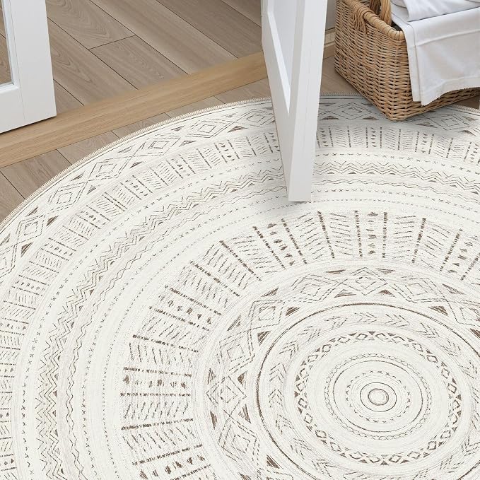 cotiled 6x6 Round Rug 6ft Circle Living Room Boho Area Rugs | Washable Foldable - Image 6