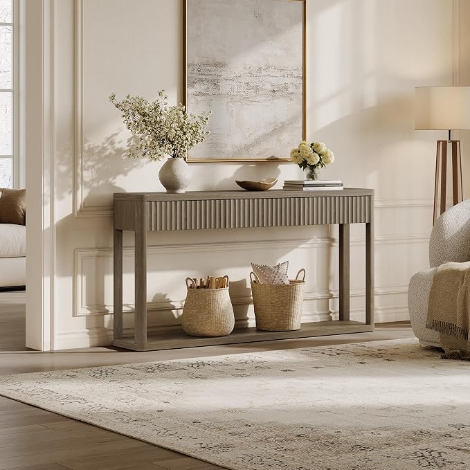 SICOTAS Entryway Table with Storage, 60.74" W Console Table with 3 Fluted - Image 7