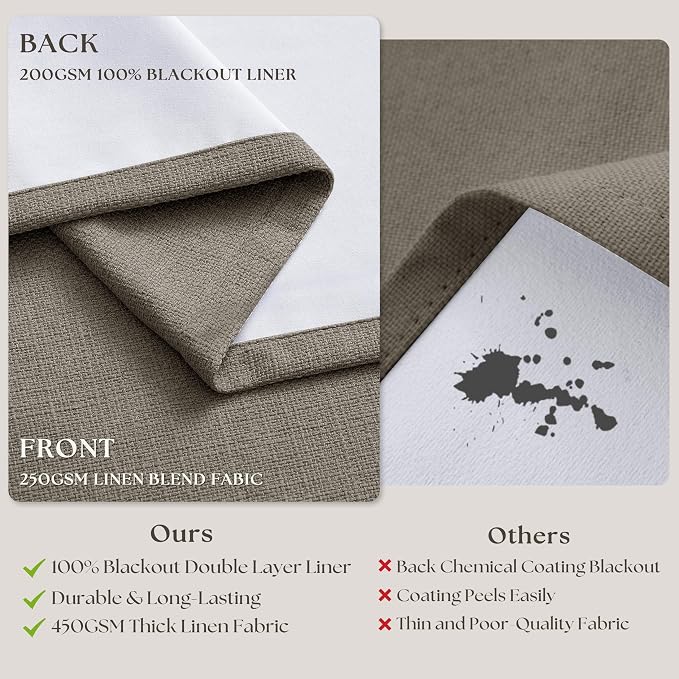 Taupe Grey 120 Inch Blackout Pinch Pleated Curtains - Image 6