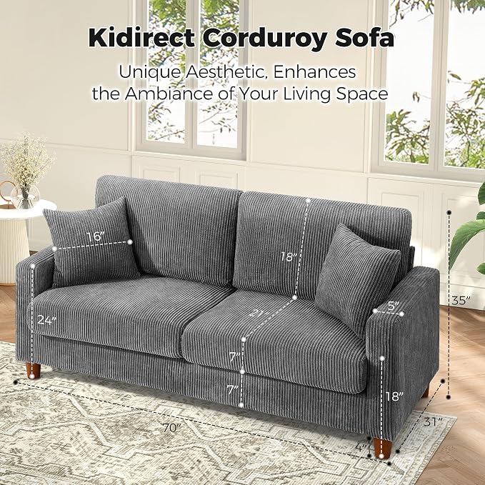 Kidirect 70in U Shaped Couch, Modular Sofa No Tool Assembly, Comfy Sectional - Image 2