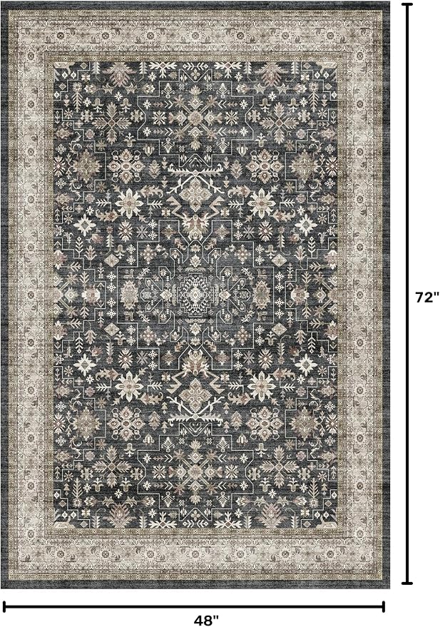 Washable Area Rug 4x6 for Living Room Bedroom | Low Pile; Non Slip;Machine - Image 2