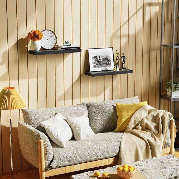 Bellsal 2-Pack Black Modern Floating Shelves, Living Room, Bathroom Storage - Image 2