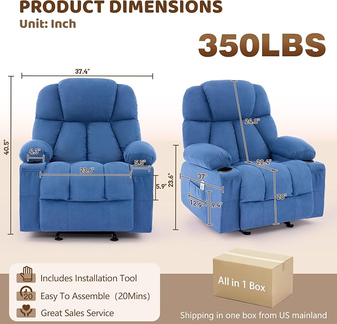 Massage Rocking Recliner Chair, Ergonomic Recliners Sofa - Image 2
