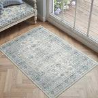 2x3 Light Blue Retro Floral Washable Area Rug - Image 2
