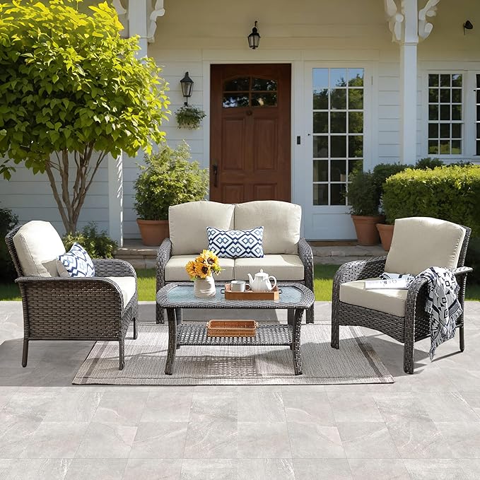 ovios 4-Piece Patio Furniture Set, Outdoor Wicker Sofa by OVIOS
