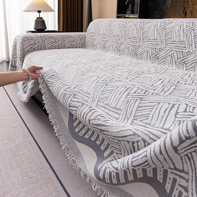 VClife Boho Couch Cover, Abstract White and Black Line Geometric Jacquard Couch - Image 6