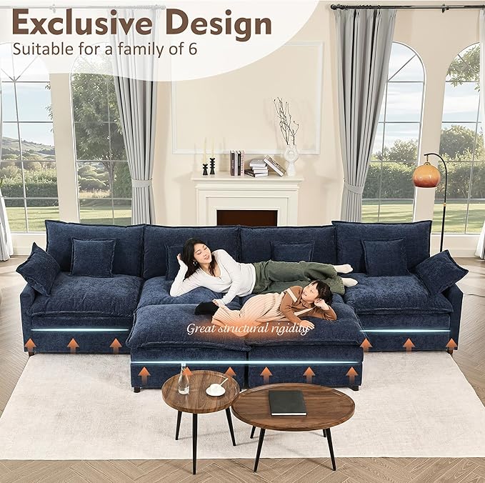 GOSUHI 142.5" U Shaped Couch, Modular Sectional Sofa, 3-Seater Comfy Cloud Couch - Image 3