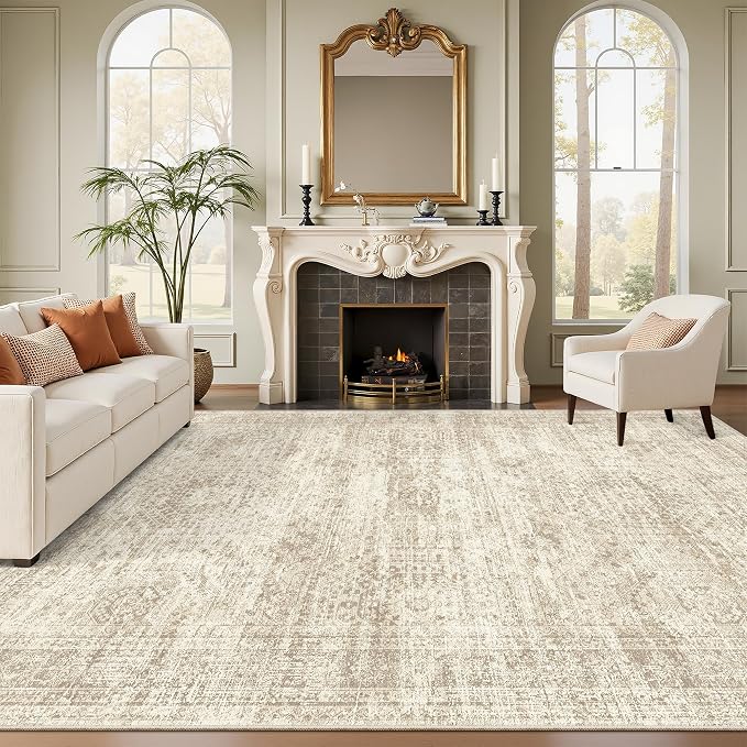 Soalmost Washable Area Rug 8x10 Large Soft Beige Rugs by Soalmost