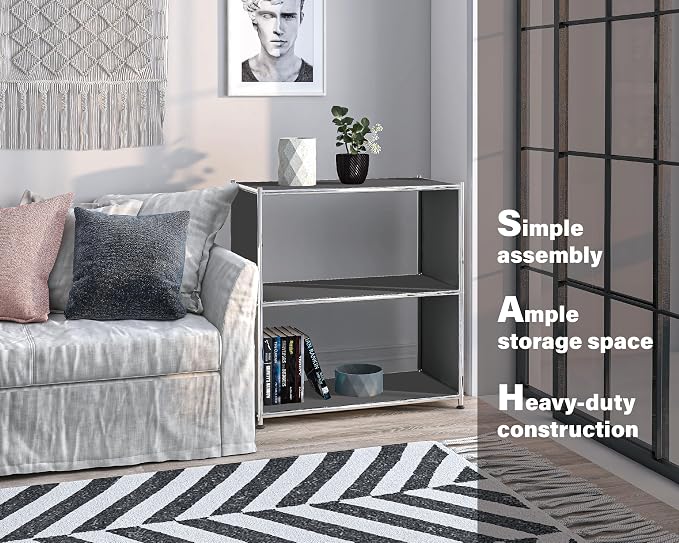 32-Inch 2-Tier Metal Bookcase, Open Shelf Storage Organizer - Image 5