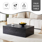39.3'' Wood Coffee Table with Black Wood Grain, Rectangular Low Tables - Image 7
