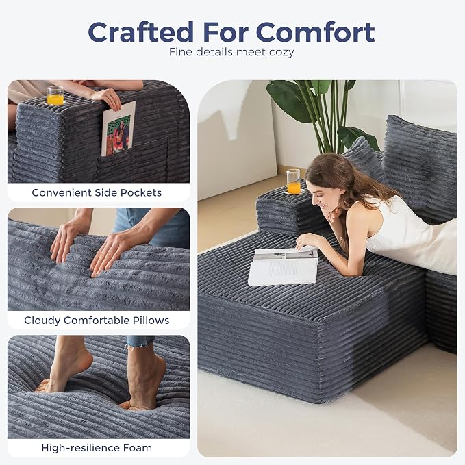 MAXYOYO 132" Giant U-Shaped Modular Sectional Couch, Modern Boneless Couch - Image 7