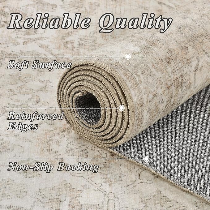 Schweek 3x12 Hallway Runner Rugs Washable Beige Kitchen Runners Non Slip | Low - Image 5