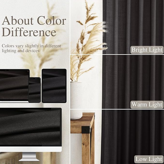 Vintage Black Linen Curtains 84 Inch Length 2 Panels Set - Image 3